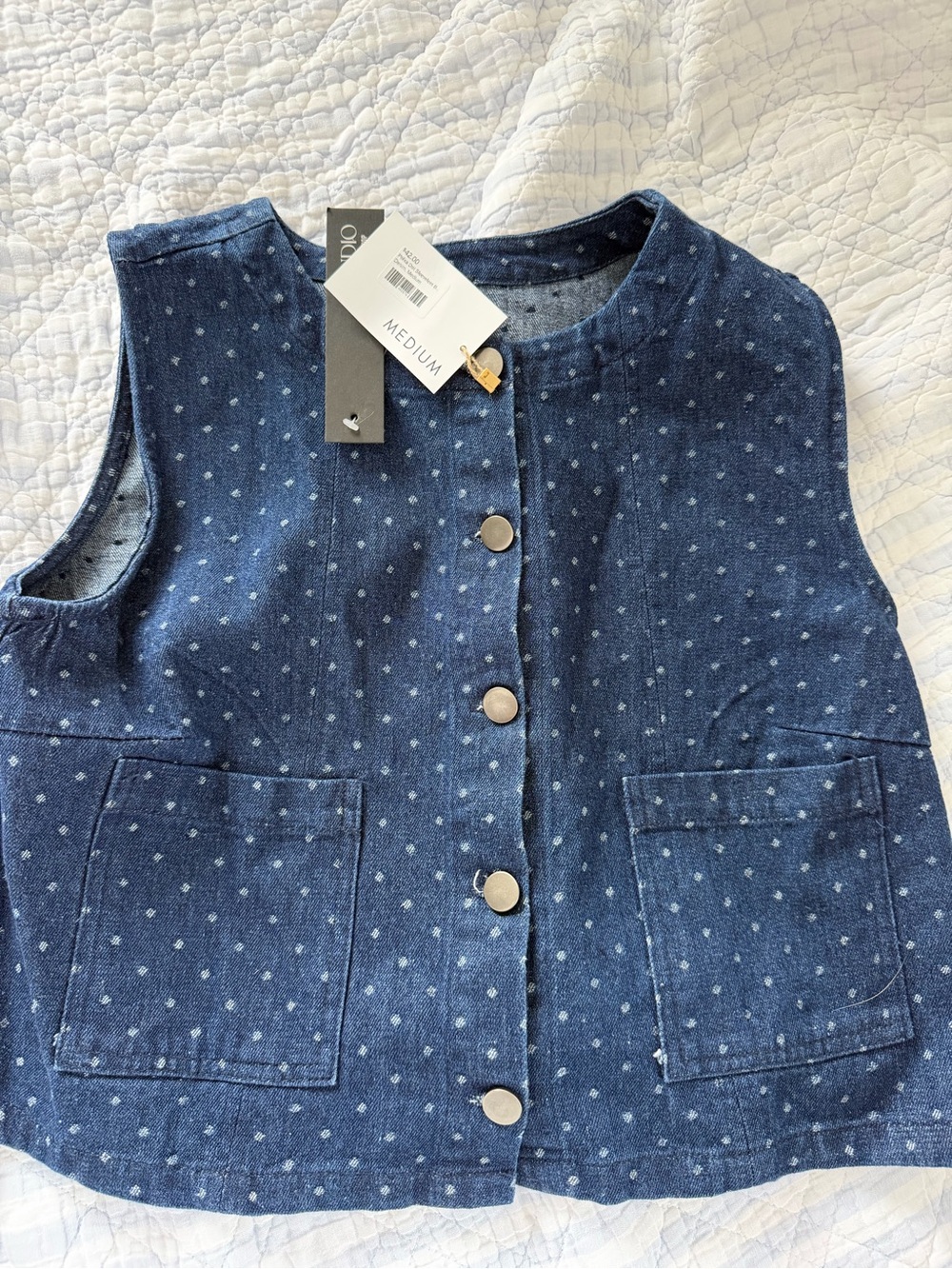 Studio blue linen polka dot vest